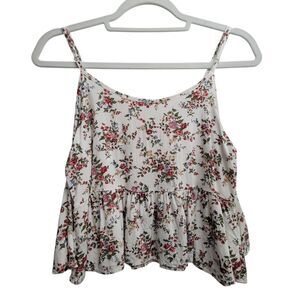 El Bloom White Floral Cold Shoulder Elbow Bell Sleeve Crop Top Size Small